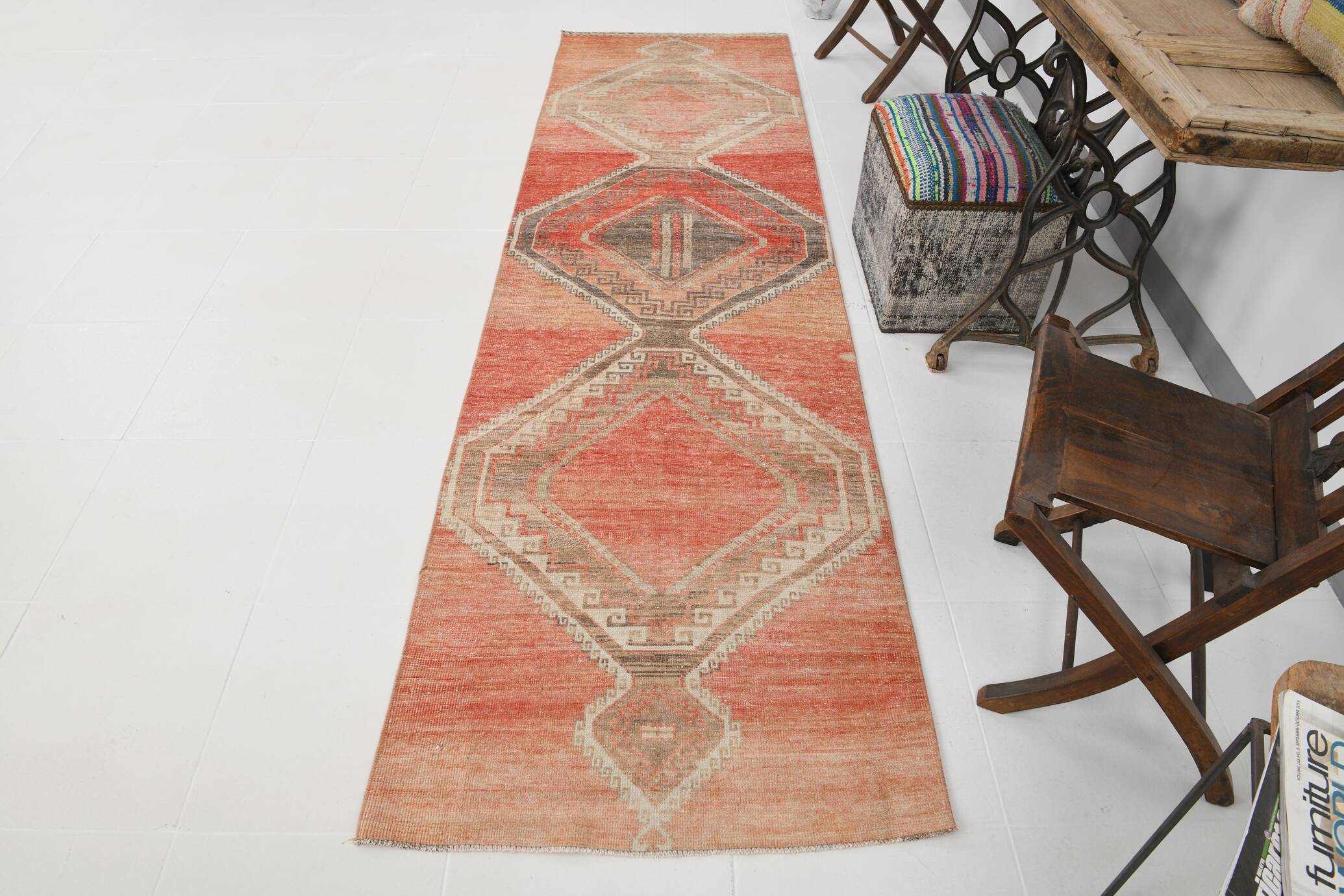 3x10 Peach Red Soft Vintage Turkish Runner Rug, 86x303Cm SK 20297