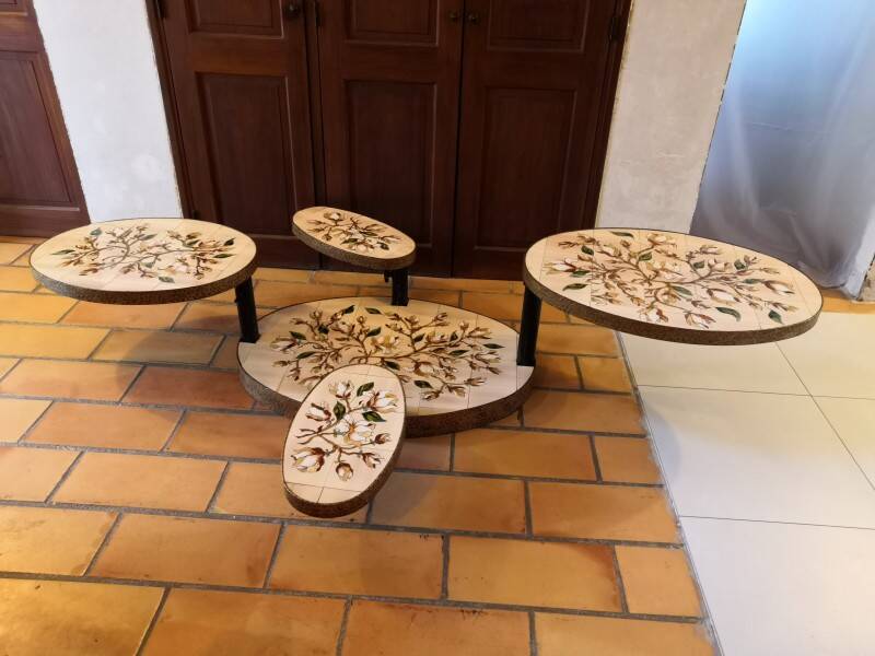 Georges Pelletier Vallauris La Roue Magnolias Vintage Coffee Table