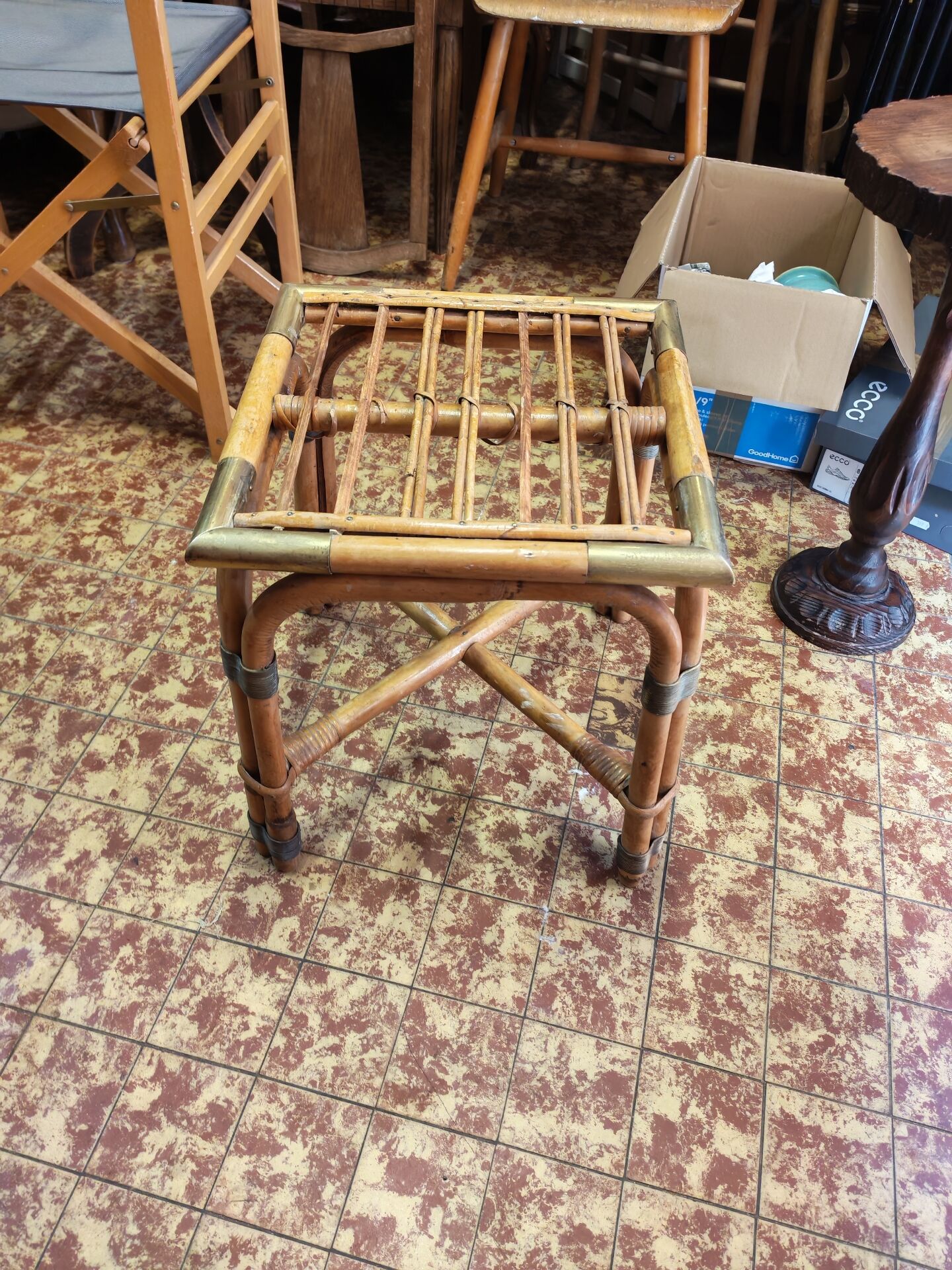 Bamboo and brass stool with cushion