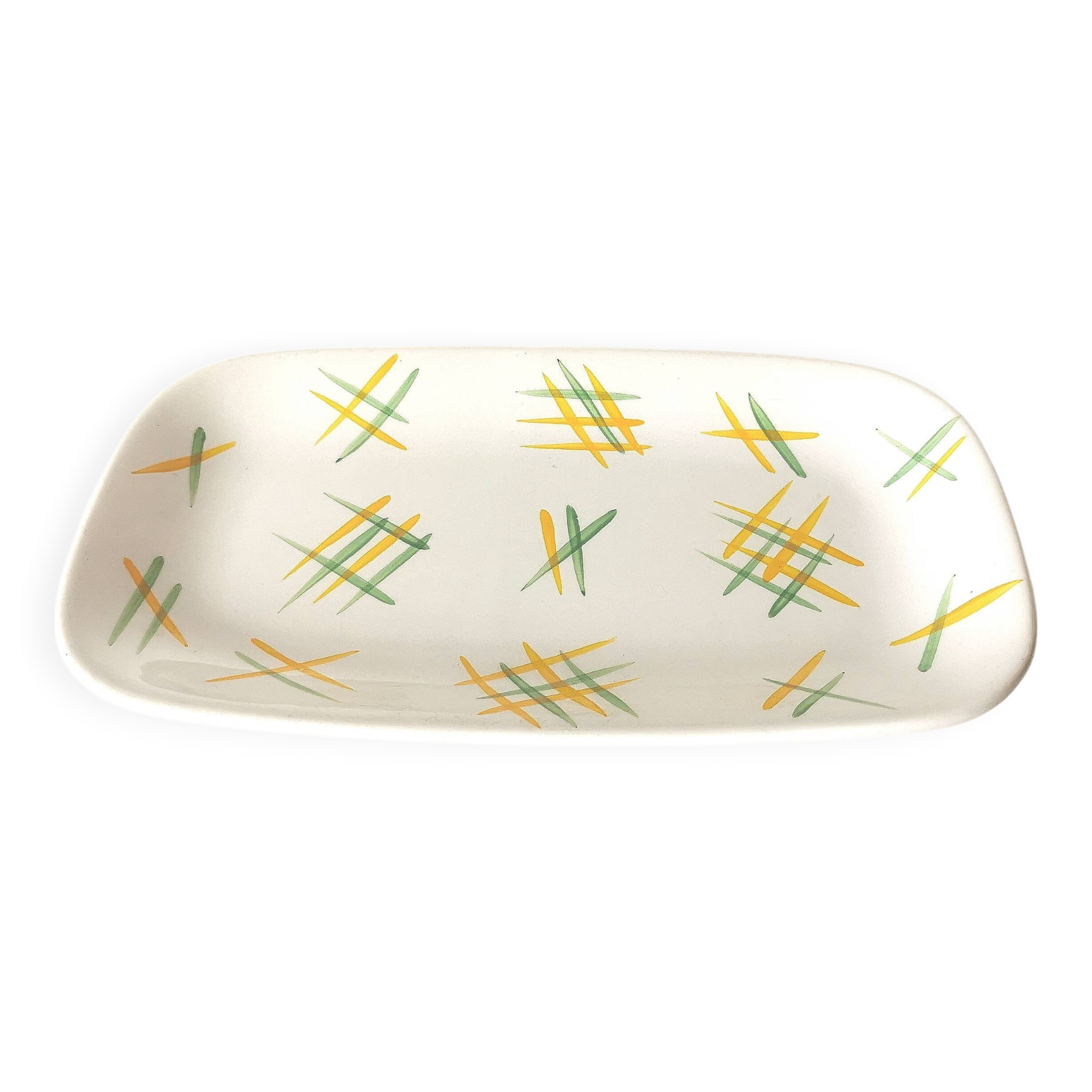 Lunéville rectangular dish/dish with green and yellow geometric pattern