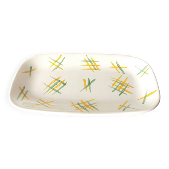 Lunéville rectangular dish/dish with green and yellow geometric pattern