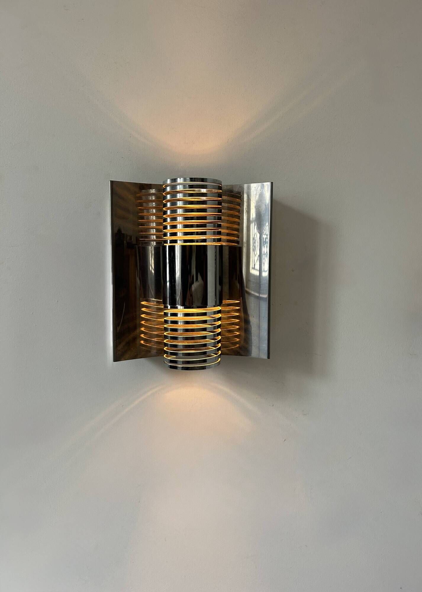Pair of vintage chrome metal wall lights, France 1970