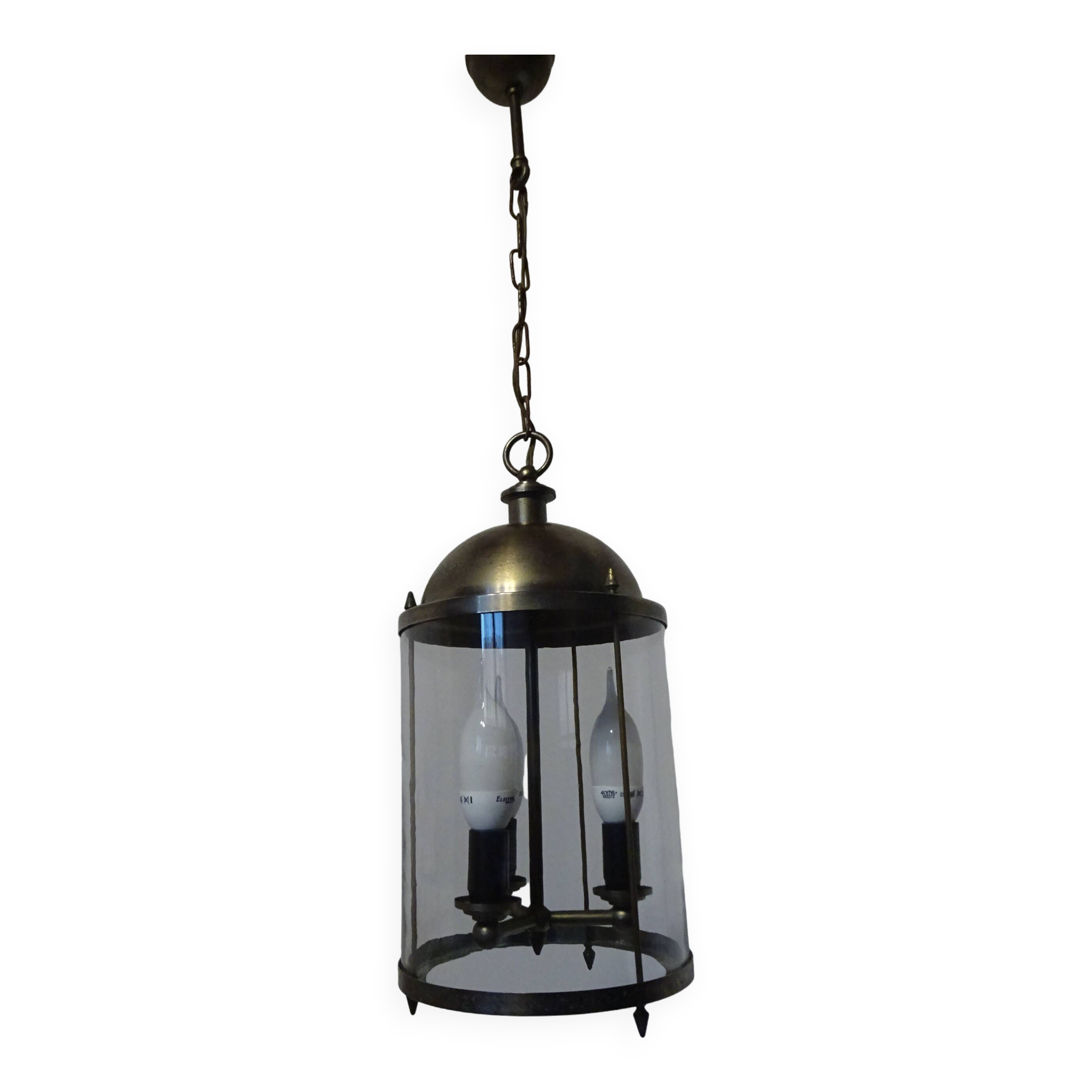 Metal and glass pendant light