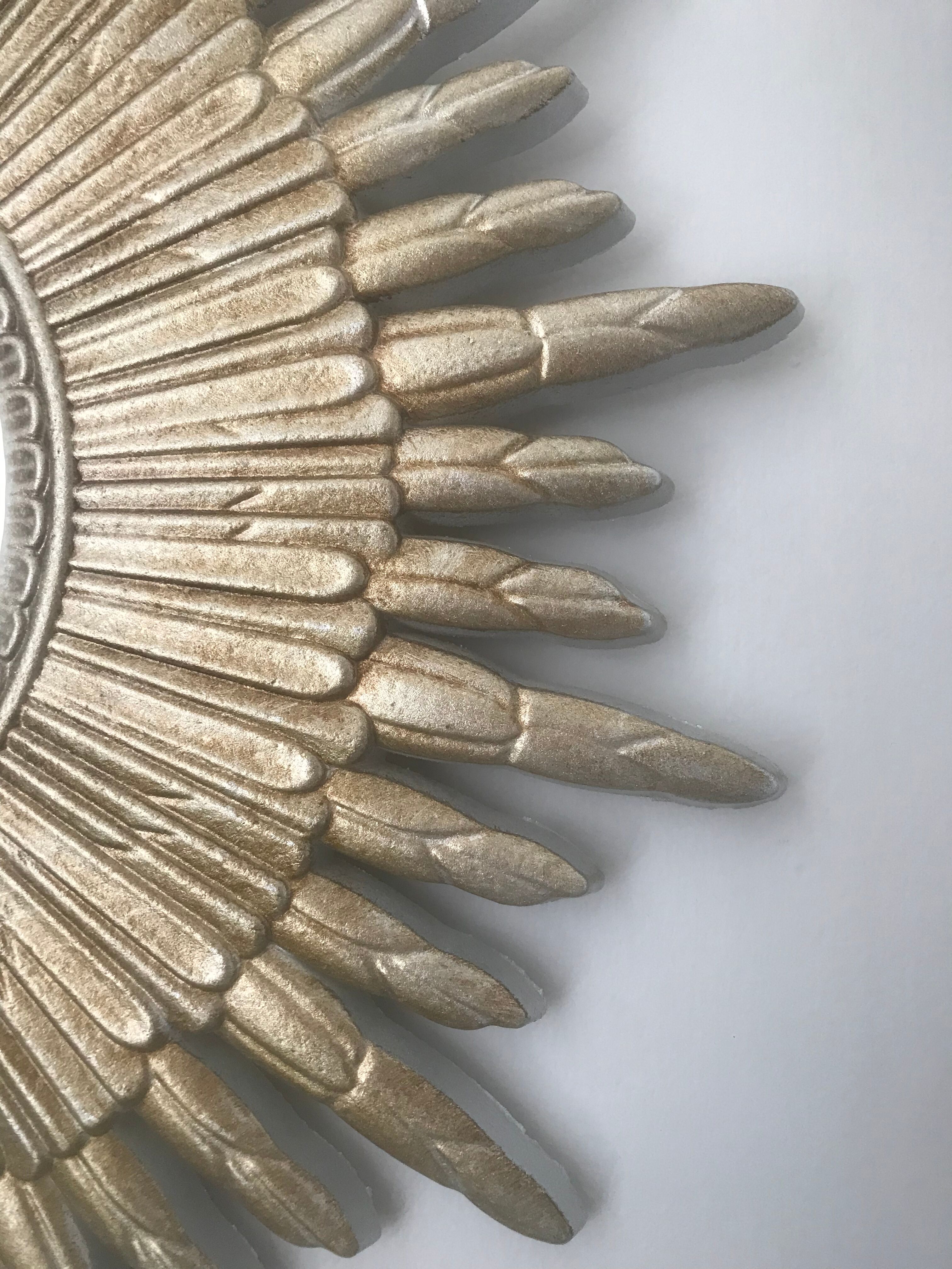 Vintage silver wood sun mirror