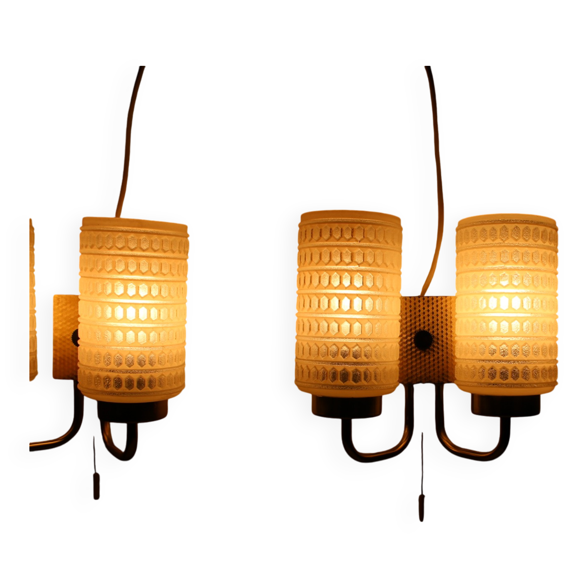 1970s Pair of Two Wall Lamps with Glass Shades, Germany