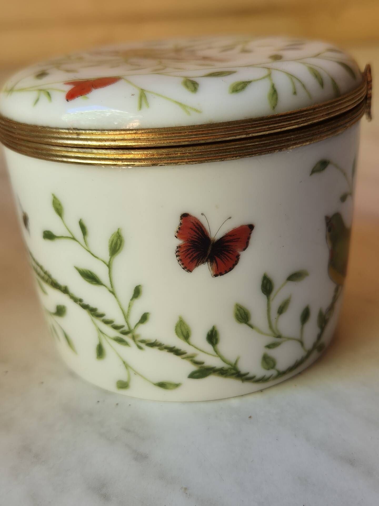 Vintage Raynaud Limoges Porcelain Box with Birds & Floral Decoration