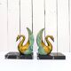 Pair of art deco golden swan bookends