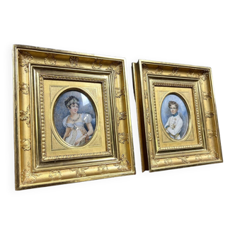 Paire de tableaux représentant l’impératrice Marie-Louise d’Autriche et l'Aiglon, fils Napoléon 1er