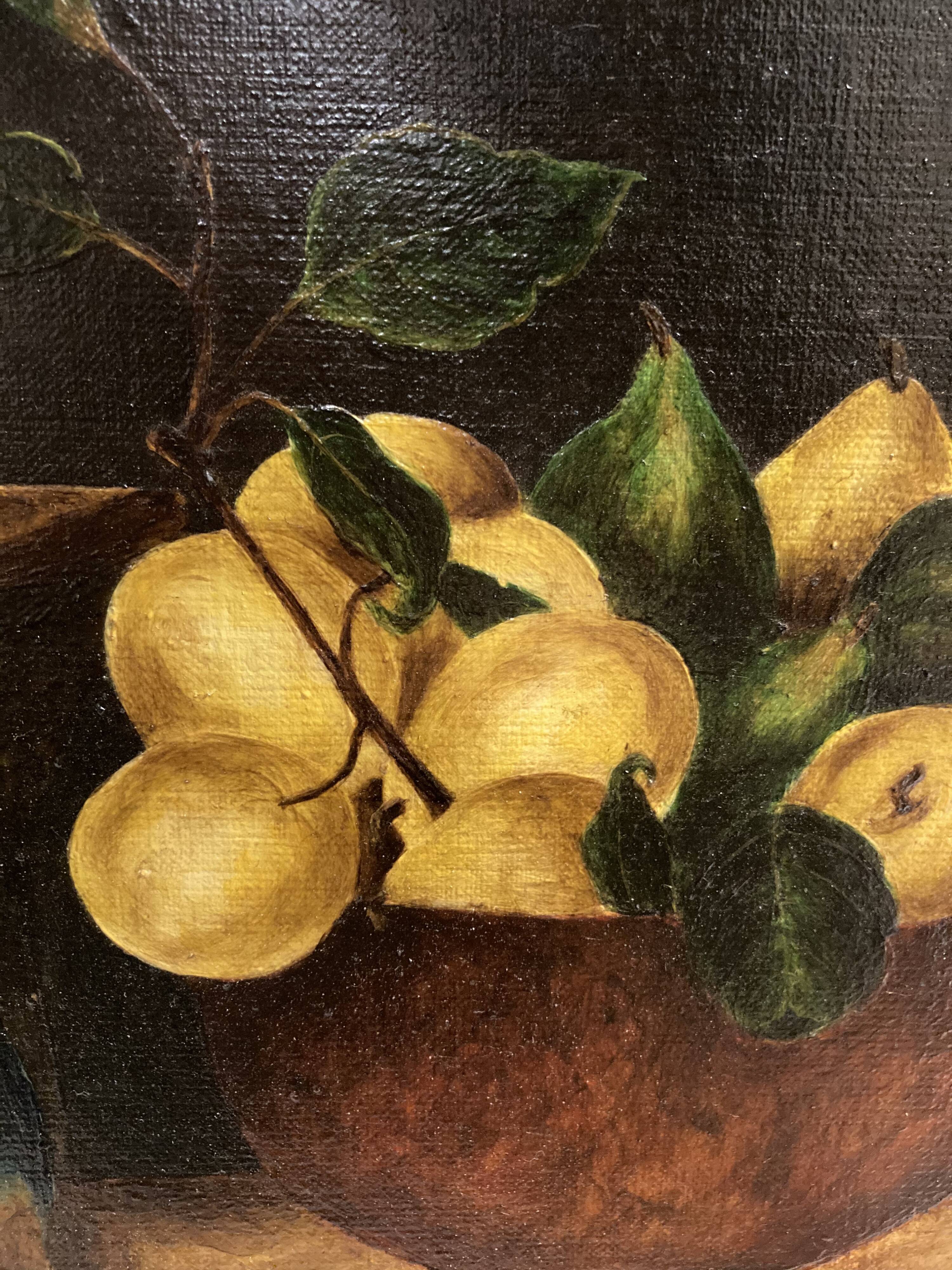 Framed paint with peaches, pears and pheasants