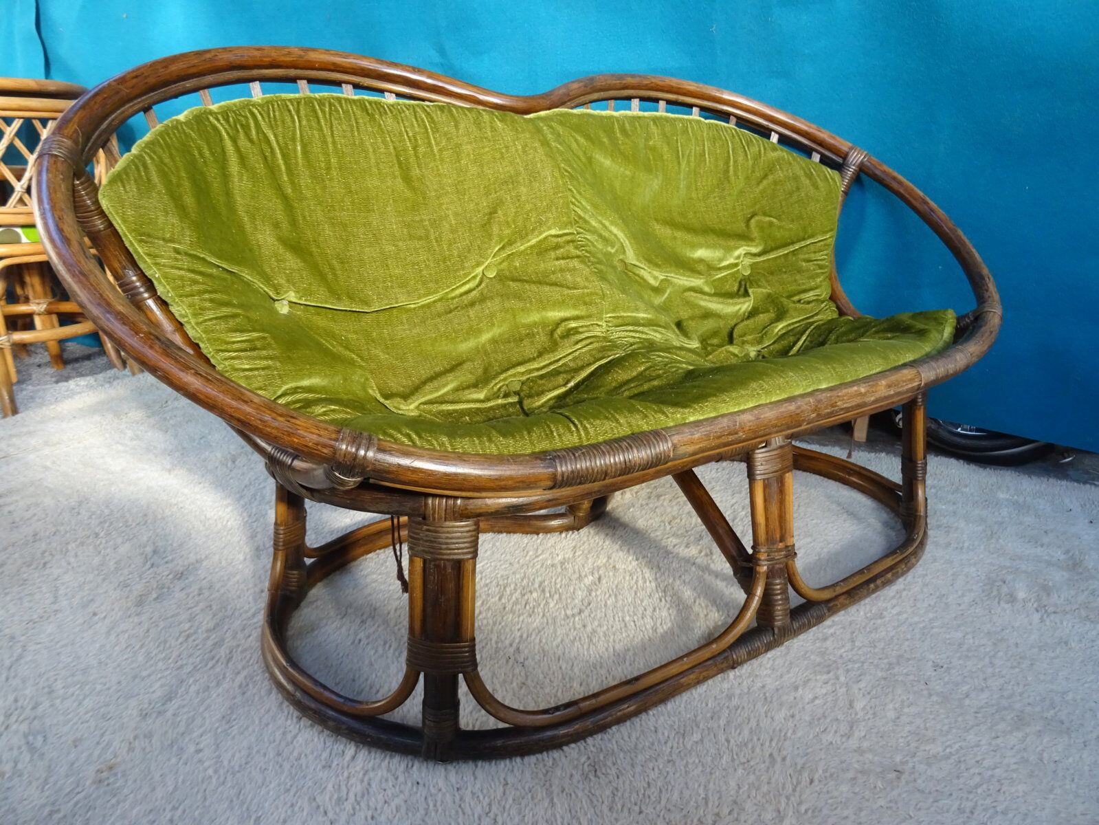 Vintage rattan bench 70s