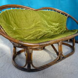 Vintage rattan bench 70s