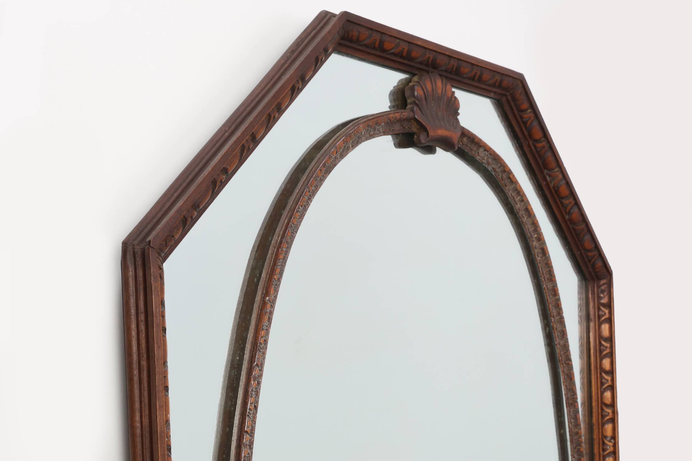 Art Deco octagonal wooden mirror, France ca. 1920