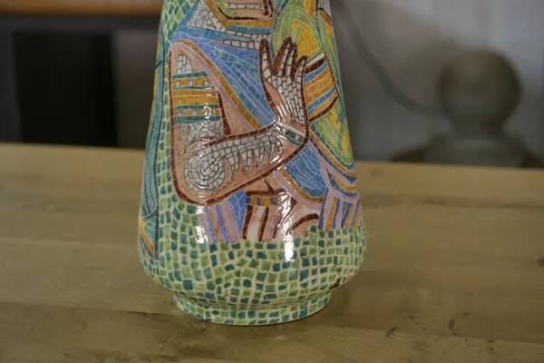 Colorful Italian ceramic mosaic pattern vase, 1960s