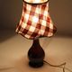 Recycled vintage lamp — brown ceramic base, terracotta gingham shade