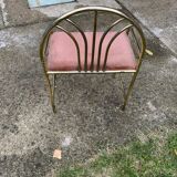 Vintage brass stool with pink seat, 1950s, Czech Republic