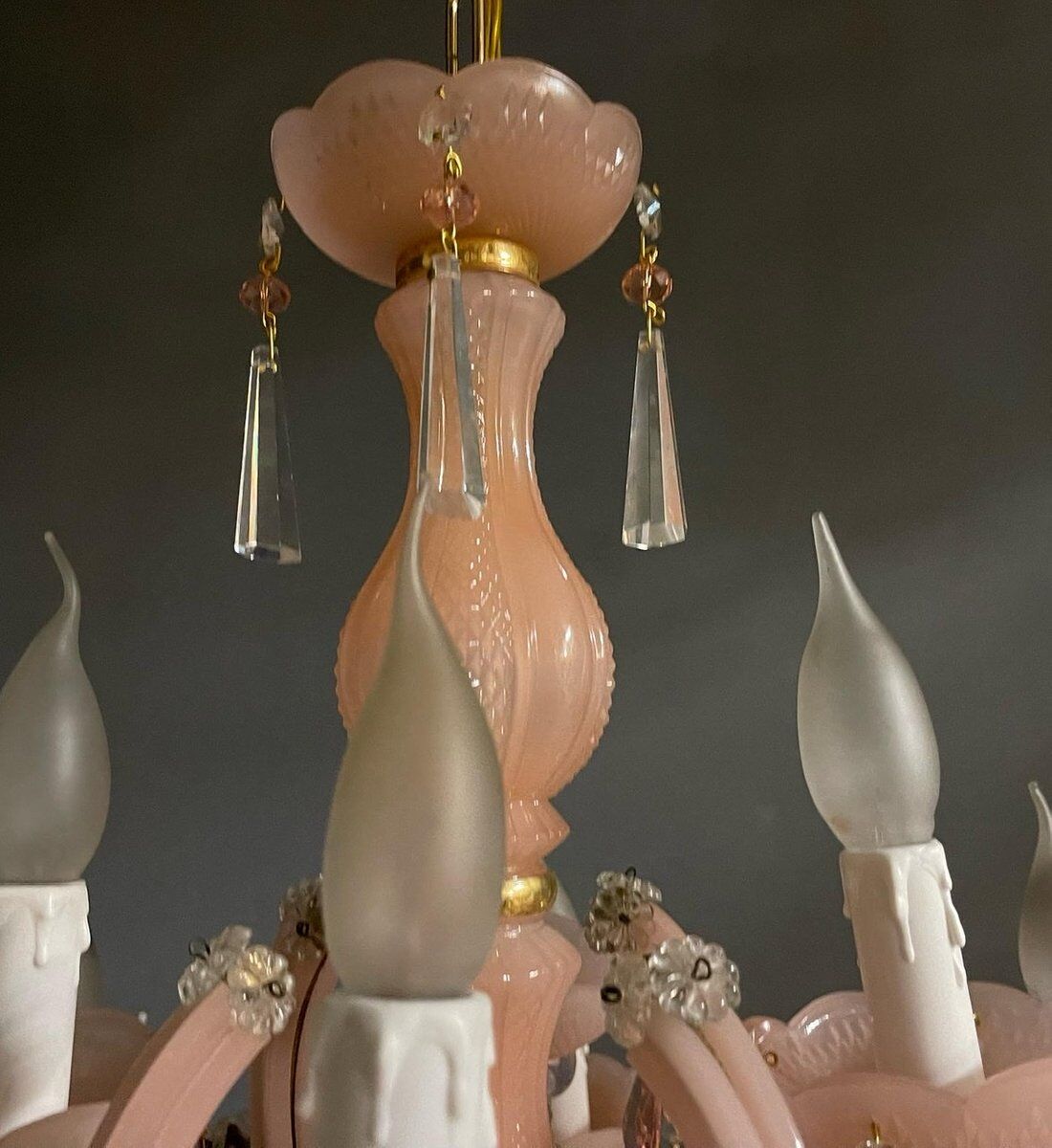 Vintage Italian Pink Opaline Murano Glass Chandelier