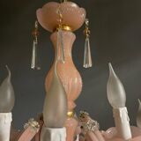 Vintage Italian Pink Opaline Murano Glass Chandelier