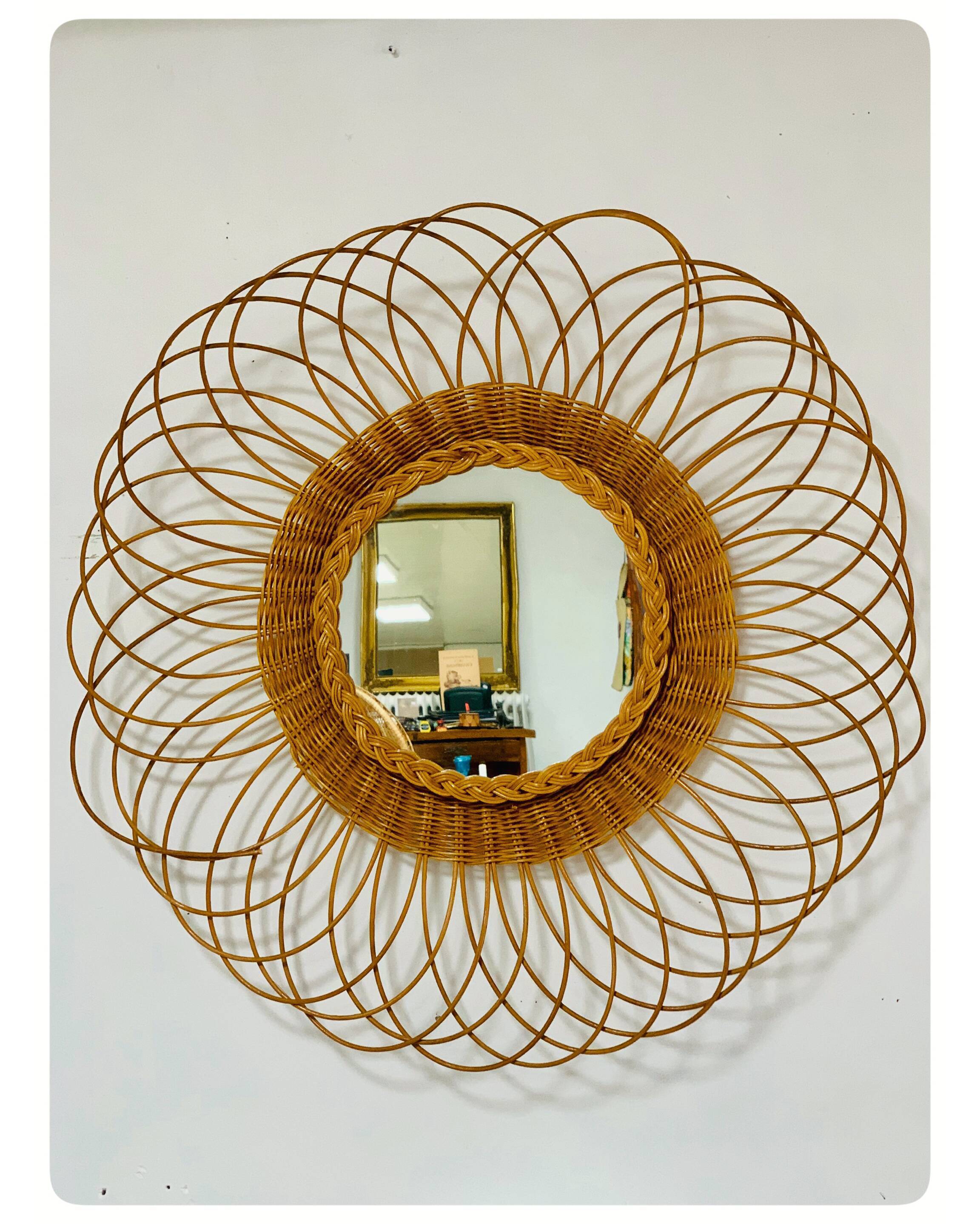Large mirror wicker sun vintage 63cm
