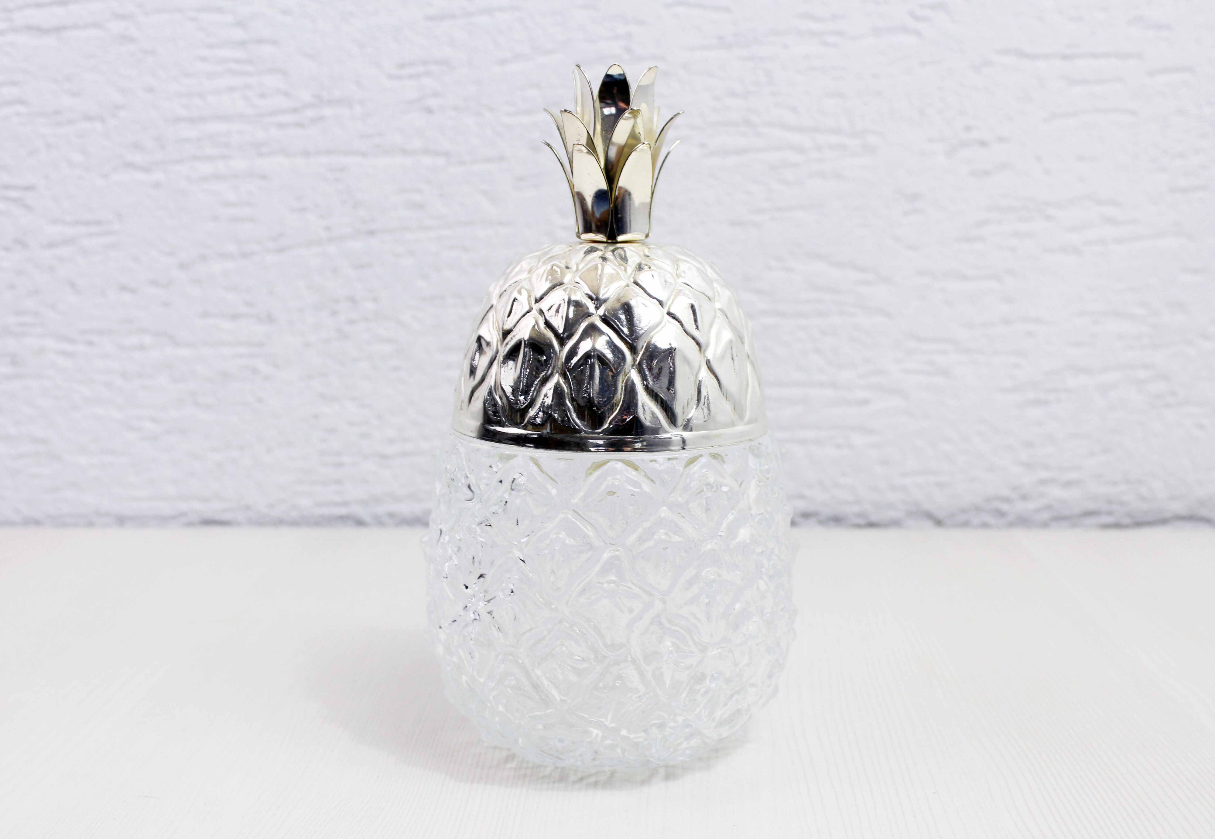 Glass and metal pineapple candy box
