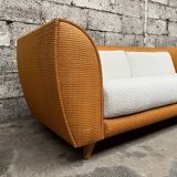 Vintage rattan sofa design 1970 ecru French terry fabric
