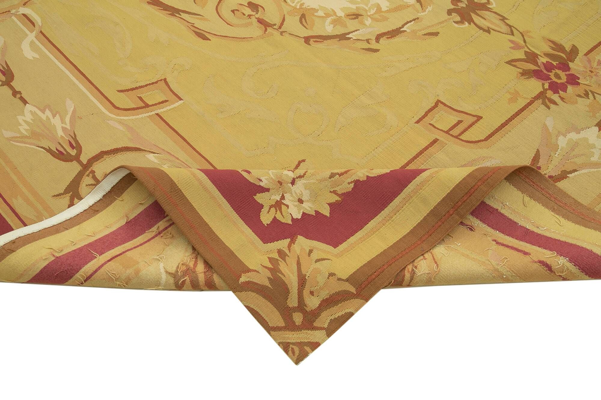 Handmade European Vintage Aubusson Kilim 267 cm x 371 cm