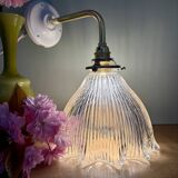 Elbow wall lamp with vintage holophane glass shade