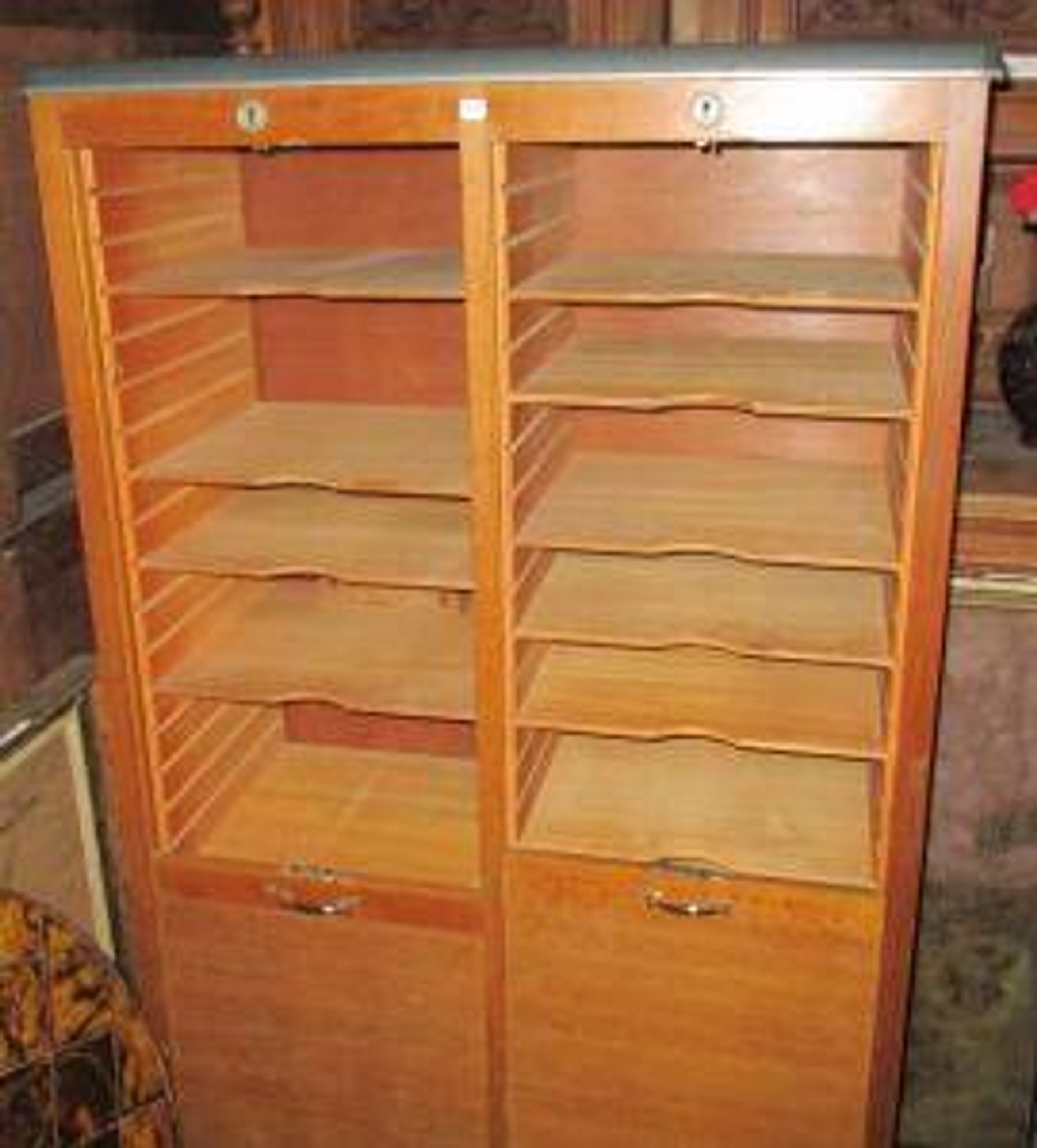 Double roll-top filing cabinet