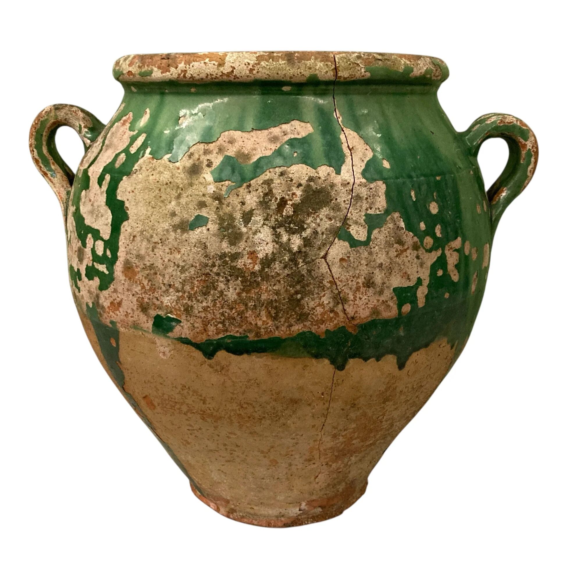 19th-century confit pot. Glazed green terracotta.