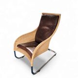 2 x Weighty rattan lounge chair / brown leather 1990s  Very good condition