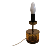 Swedish table lamp foot, made of wood, amber bubble glass and brass