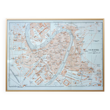 Imprimée en 1909, carte de Vérone (Verona), Vénétie, Italie.