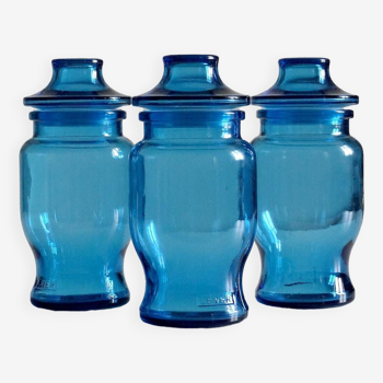 Trio de bocaux verre bleu Lever