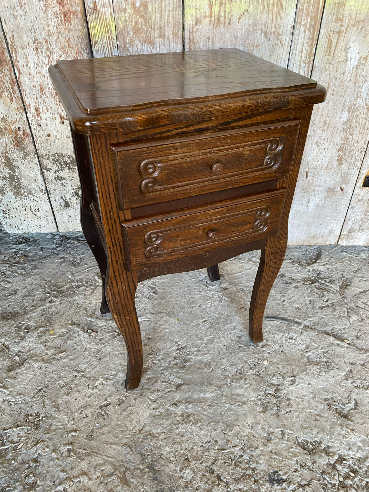 Antique Nightstand Louis XV Style Wood 2 Drawers Vintage #E294