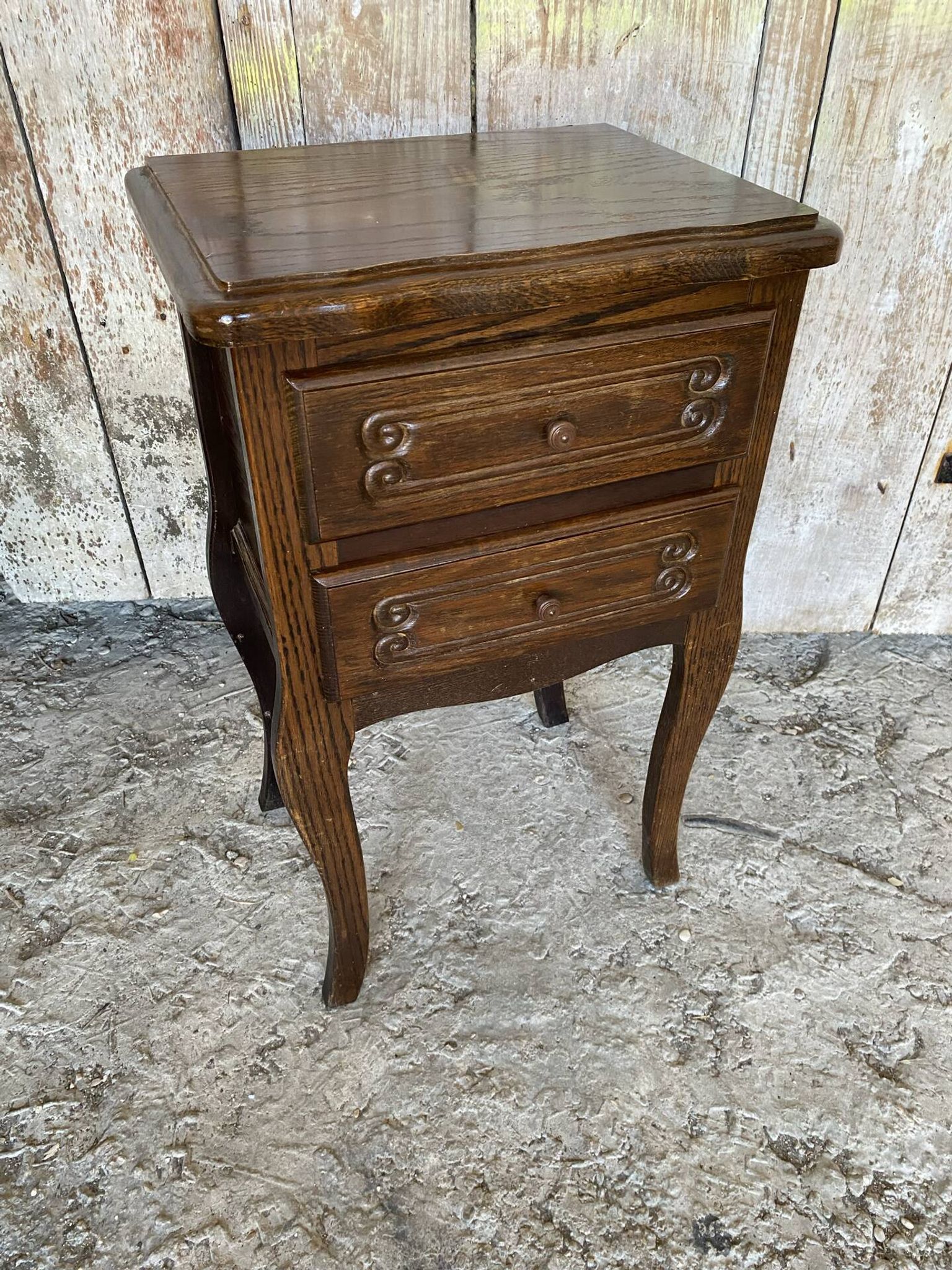 Antique Nightstand Louis XV Style Wood 2 Drawers Vintage #E294