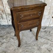 Antique Nightstand Louis XV Style Wood 2 Drawers Vintage #E294