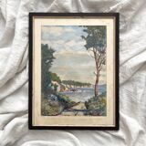 Old watercolor seaside landscape signed A. Brun