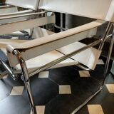 Pair of leather and steel armchairs by marcel breuer for gavina, " wassily b3 "