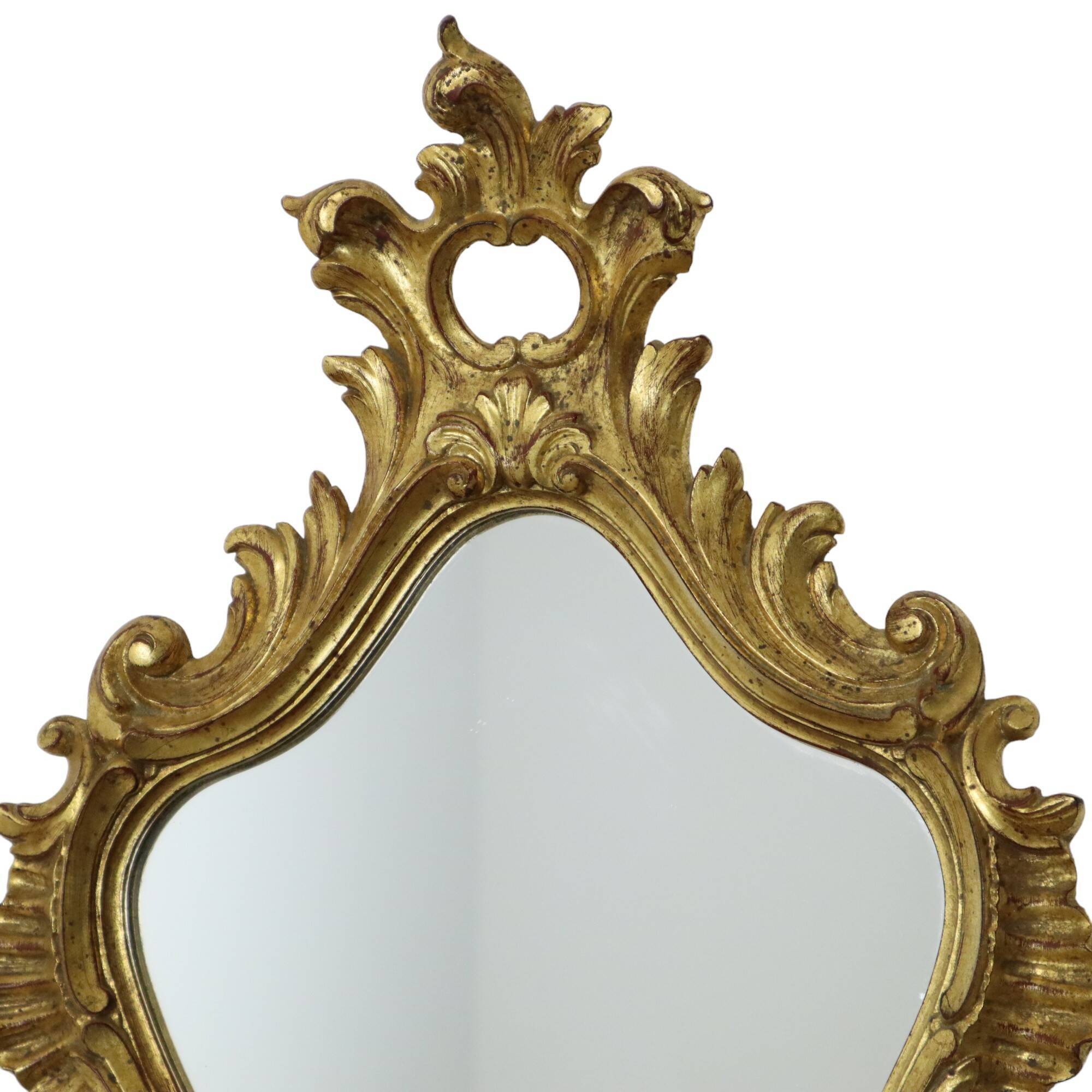 Small Vintage French Gold Baroque Mirror Crested Mirror Resin 1960s