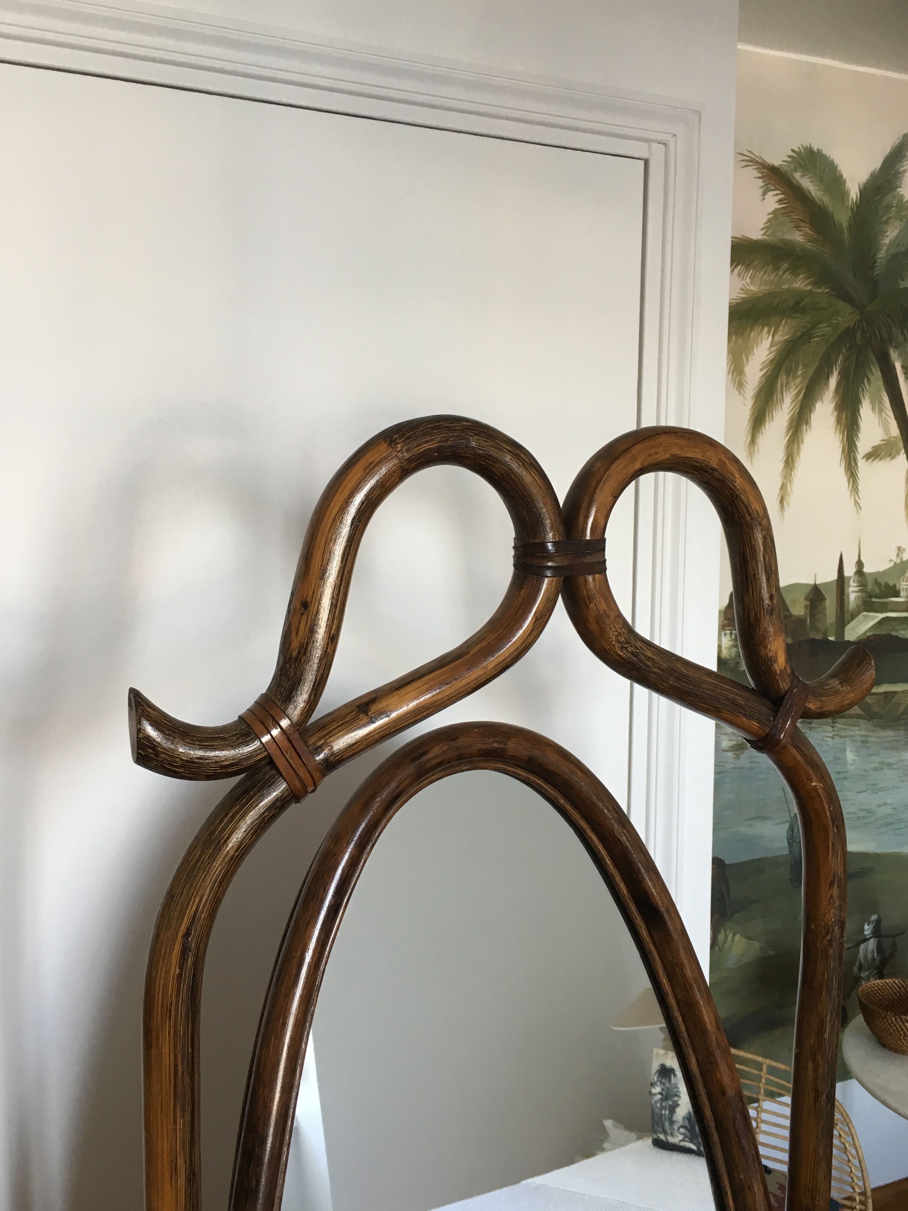 Vintage rattan standing mirror 176x55cm