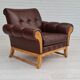 Fauteuil danois vintage, années 1970, cuir, bois de chêne