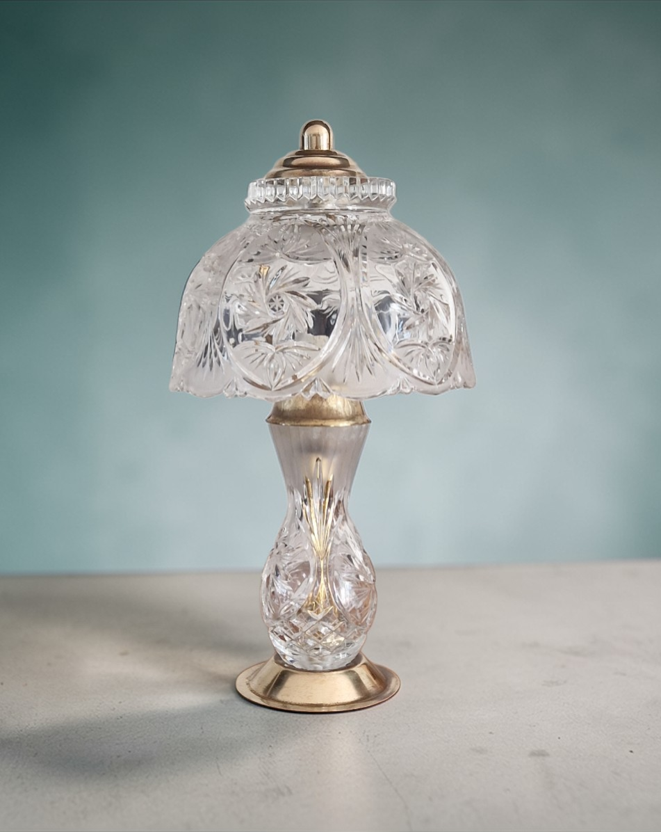 Pair of cut crystal and brass lamps - European production 1950