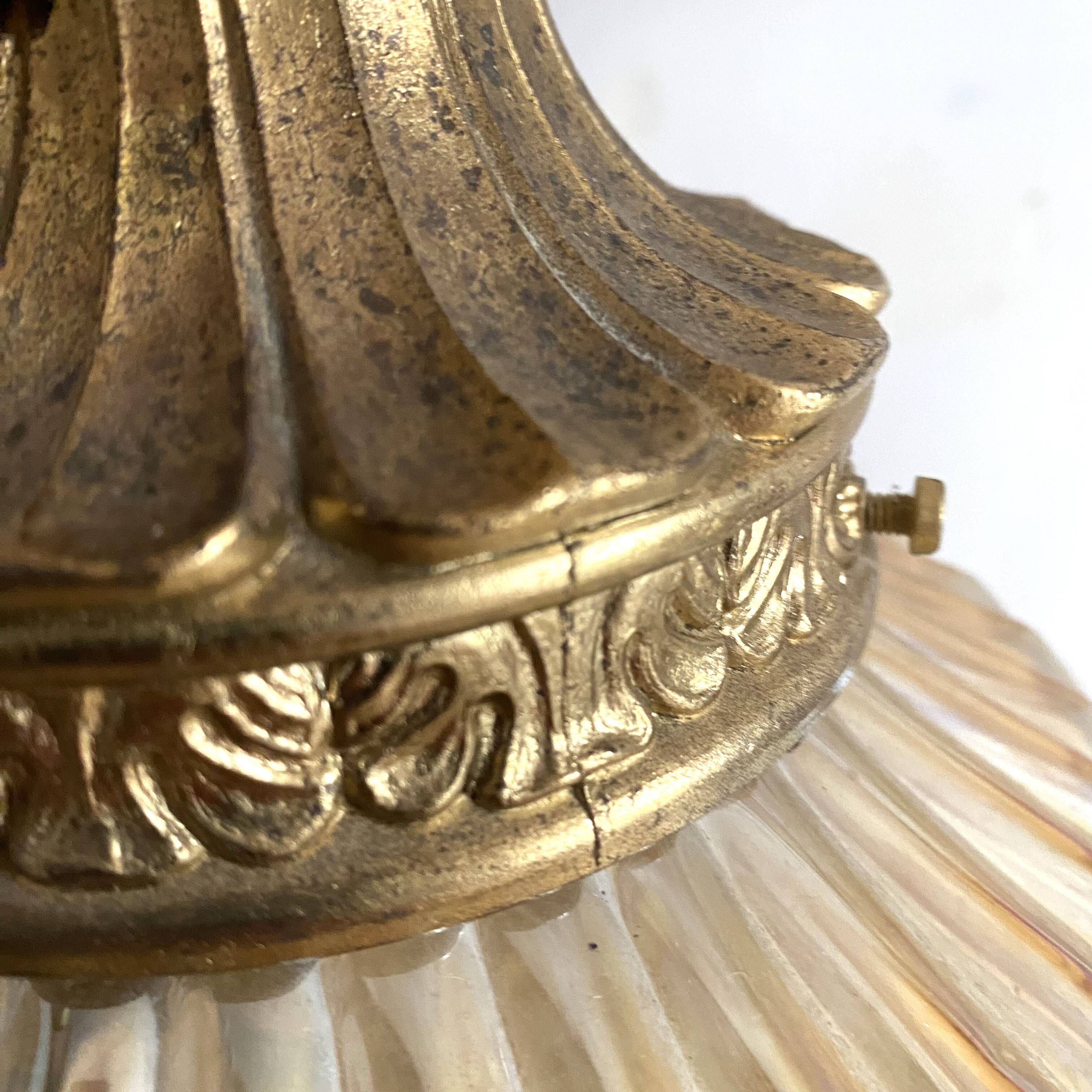 Large two-tone pressed glass ball pendant light