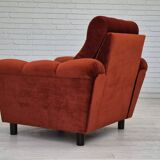 Années 1980, fauteuil relax danois meuble en velours marron/rouge.