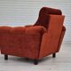 Années 1980, fauteuil relax danois meuble en velours marron/rouge.
