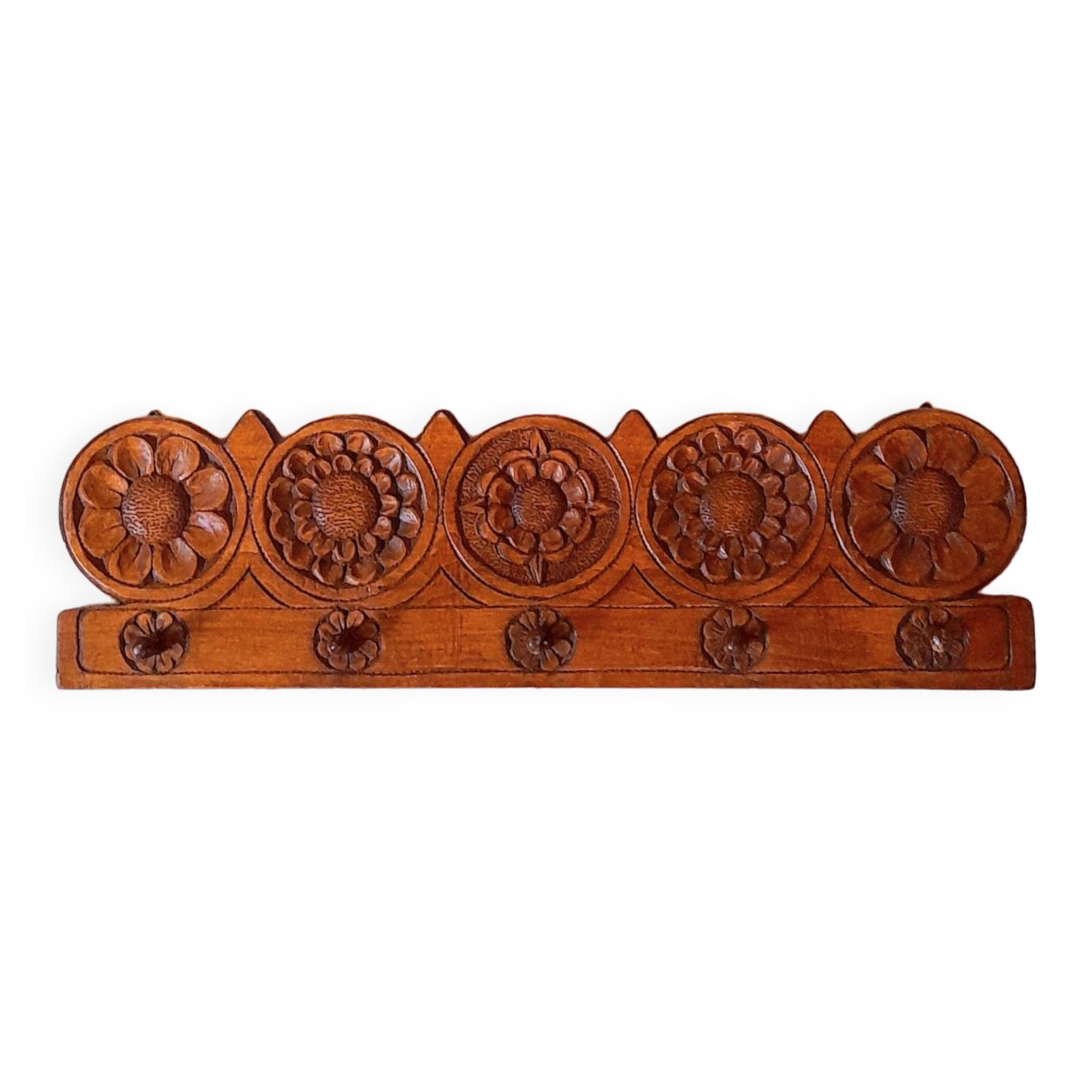 Wall key ring in carved wood 70s