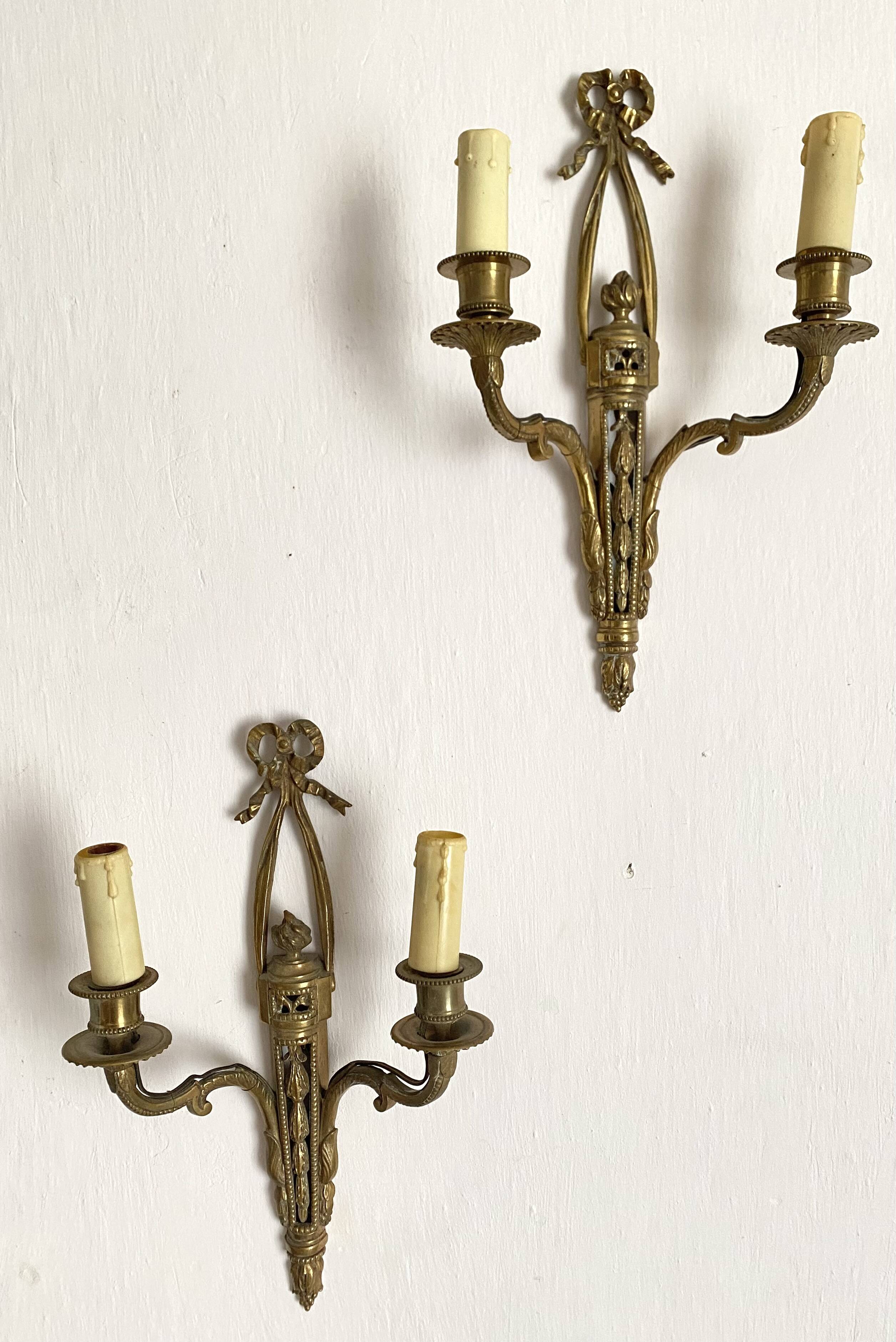 Pair of antique gilt bronze wall lights, Louis XVI style
