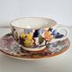 Cups (3) and saucers (6) for coffee in Gien earthenware, "Peonies" pattern.