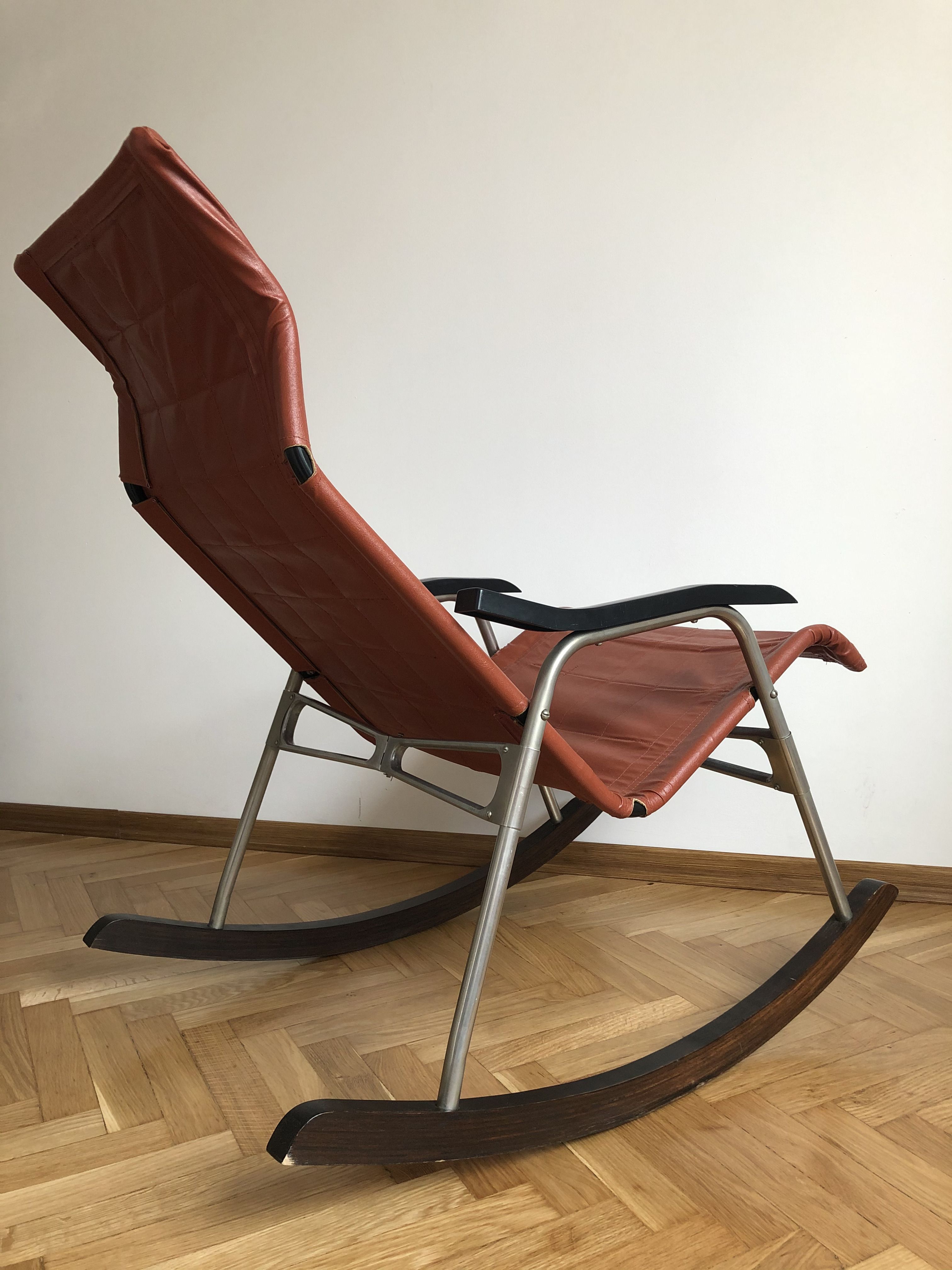 Japanese leather rocking chair by Takeshi Nii, 1950s