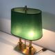Pair of Two-Light Table Lamps in Brass with Green Shades. Work F