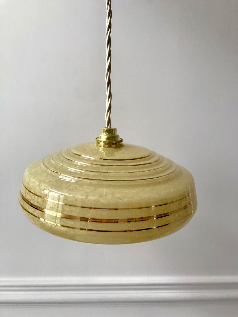 Suspension in glass of Clichy yellow and golden edging years 40-50
